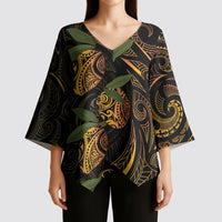Hawaiian Mango Tribal Tattoo Kimono Sleeve Blouse Gold Pacific Traditional Pattern LT9 - Polynesian Pride