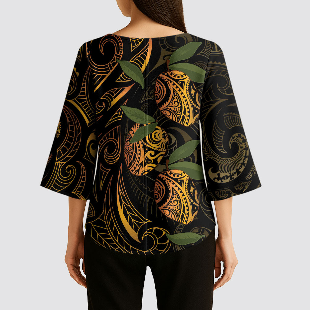 Hawaiian Mango Tribal Tattoo Kimono Sleeve Blouse Gold Pacific Traditional Pattern LT9 - Polynesian Pride