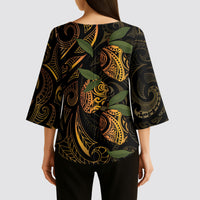 Hawaiian Mango Tribal Tattoo Kimono Sleeve Blouse Gold Pacific Traditional Pattern LT9 - Polynesian Pride
