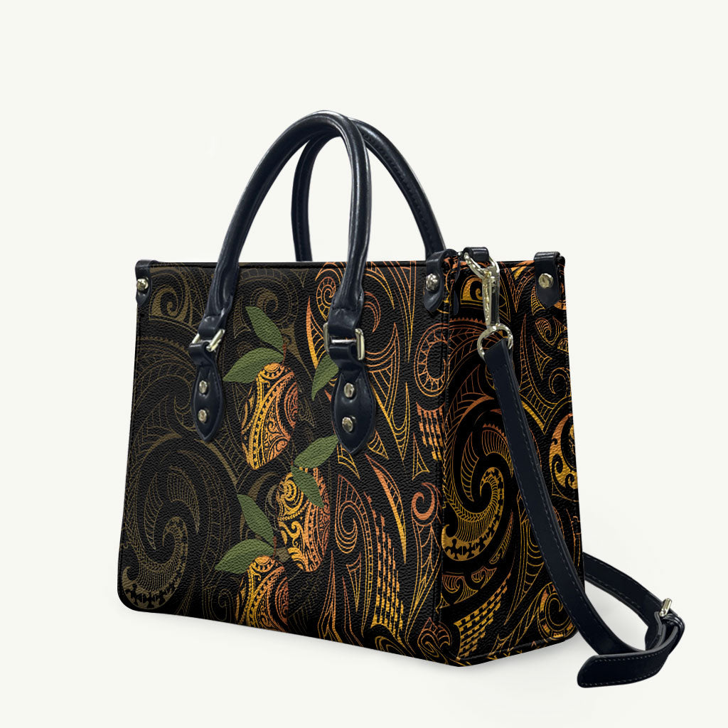 Hawaiian Mango Tribal Tattoo Leather Bag Gold Pacific Traditional Pattern LT9 Gold - Polynesian Pride