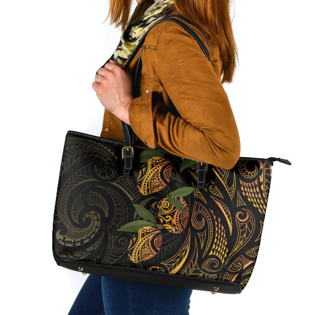 Hawaiian Mango Tribal Tattoo Leather Tote Bag Gold Pacific Traditional Pattern LT9 Gold - Polynesian Pride