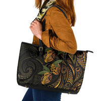 Hawaiian Mango Tribal Tattoo Leather Tote Bag Gold Pacific Traditional Pattern LT9 Gold - Polynesian Pride
