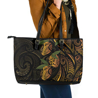 Hawaiian Mango Tribal Tattoo Leather Tote Bag Gold Pacific Traditional Pattern LT9 - Polynesian Pride