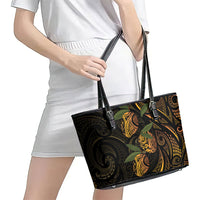 Hawaiian Mango Tribal Tattoo Leather Tote Bag Gold Pacific Traditional Pattern LT9 - Polynesian Pride