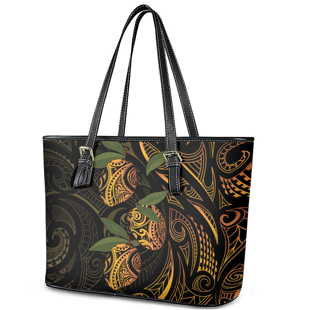 Hawaiian Mango Tribal Tattoo Leather Tote Bag Gold Pacific Traditional Pattern LT9 - Polynesian Pride