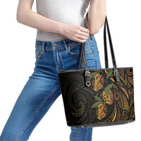 Hawaiian Mango Tribal Tattoo Leather Tote Bag Gold Pacific Traditional Pattern LT9 - Polynesian Pride