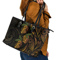 Hawaiian Mango Tribal Tattoo Leather Tote Bag Gold Pacific Traditional Pattern LT9 - Polynesian Pride