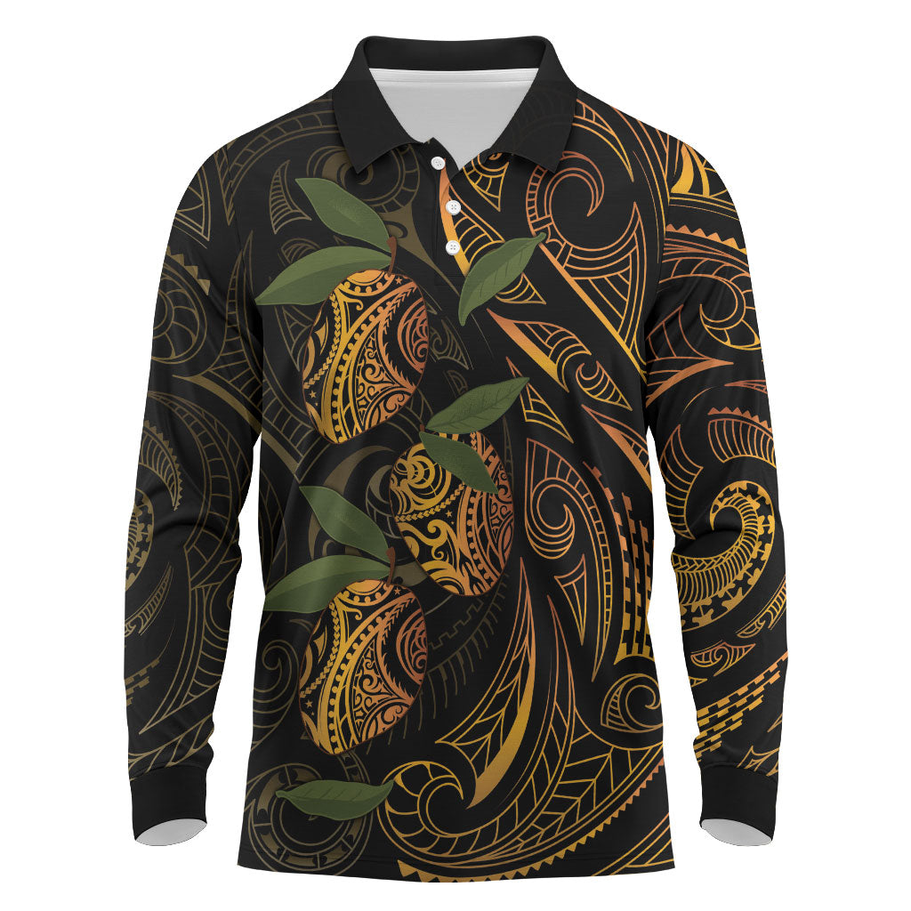 Hawaiian Mango Tribal Tattoo Long Sleeve Polo Shirt Gold Pacific Traditional Pattern LT9 Gold - Polynesian Pride