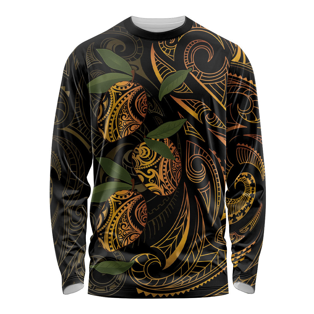 Hawaiian Mango Tribal Tattoo Long Sleeve Shirt Gold Pacific Traditional Pattern LT9 Unisex Gold - Polynesian Pride