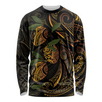 Hawaiian Mango Tribal Tattoo Long Sleeve Shirt Gold Pacific Traditional Pattern LT9 Unisex Gold - Polynesian Pride