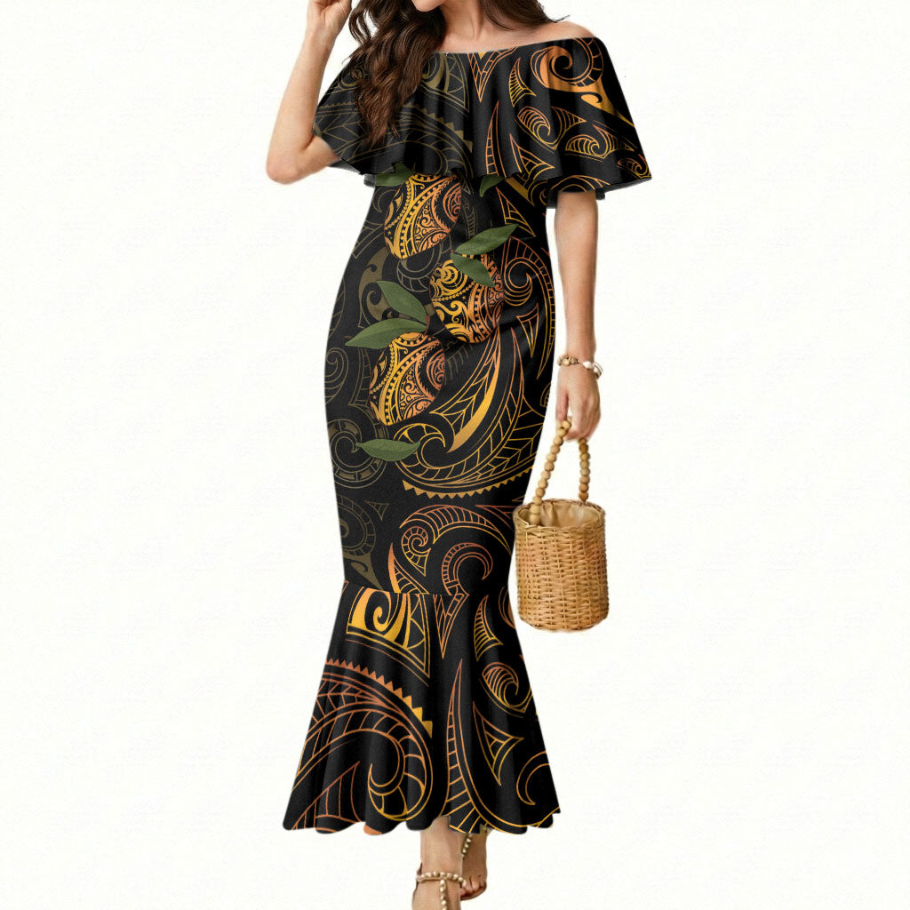 Hawaiian Mango Tribal Tattoo Mermaid Dress Gold Pacific Traditional Pattern LT9 Women Gold - Polynesian Pride