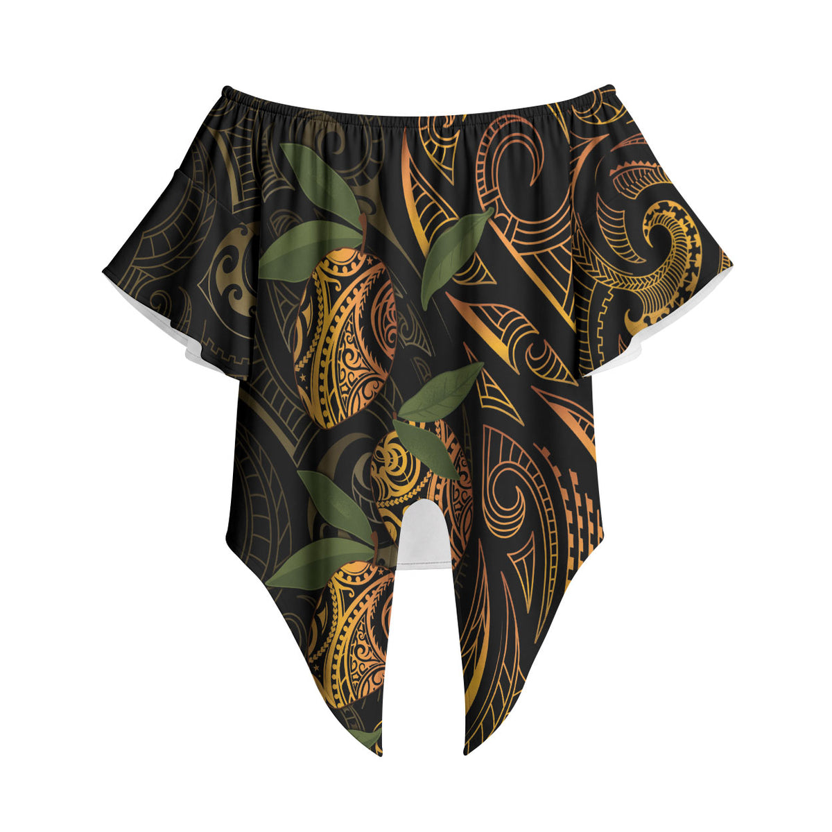 Hawaiian Mango Tribal Tattoo Off Shoulder Wrap Waist Top Gold Pacific Traditional Pattern LT9 Gold - Polynesian Pride