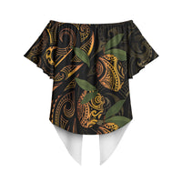 Hawaiian Mango Tribal Tattoo Off Shoulder Wrap Waist Top Gold Pacific Traditional Pattern LT9 - Polynesian Pride
