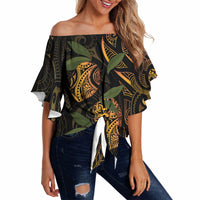 Hawaiian Mango Tribal Tattoo Off Shoulder Wrap Waist Top Gold Pacific Traditional Pattern LT9 - Polynesian Pride