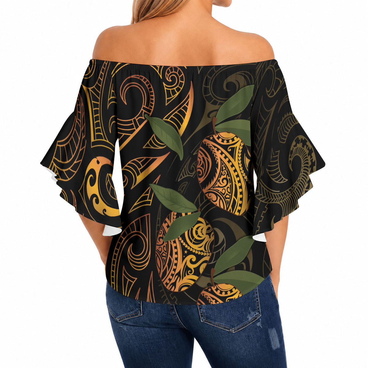 Hawaiian Mango Tribal Tattoo Off Shoulder Wrap Waist Top Gold Pacific Traditional Pattern LT9 - Polynesian Pride