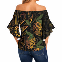 Hawaiian Mango Tribal Tattoo Off Shoulder Wrap Waist Top Gold Pacific Traditional Pattern LT9 - Polynesian Pride