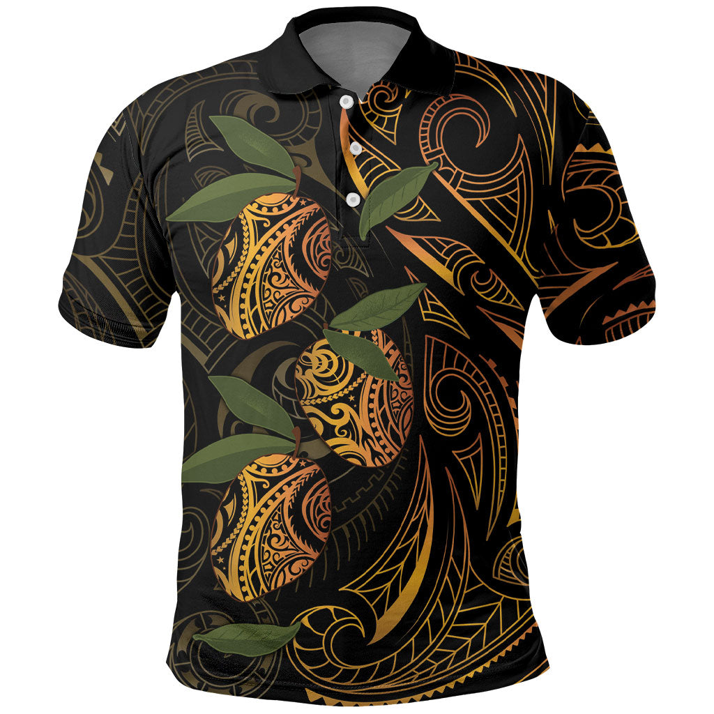 Hawaiian Mango Tribal Tattoo Polo Shirt Gold Pacific Traditional Pattern LT9 Gold - Polynesian Pride