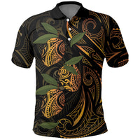 Hawaiian Mango Tribal Tattoo Polo Shirt Gold Pacific Traditional Pattern LT9 Gold - Polynesian Pride