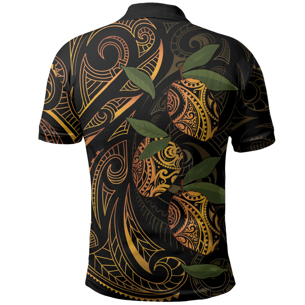Hawaiian Mango Tribal Tattoo Polo Shirt Gold Pacific Traditional Pattern LT9 - Polynesian Pride
