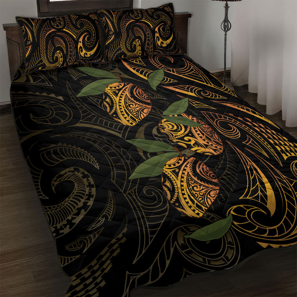 Hawaiian Mango Tribal Tattoo Quilt Bed Set Gold Pacific Traditional Pattern LT9 Gold - Polynesian Pride