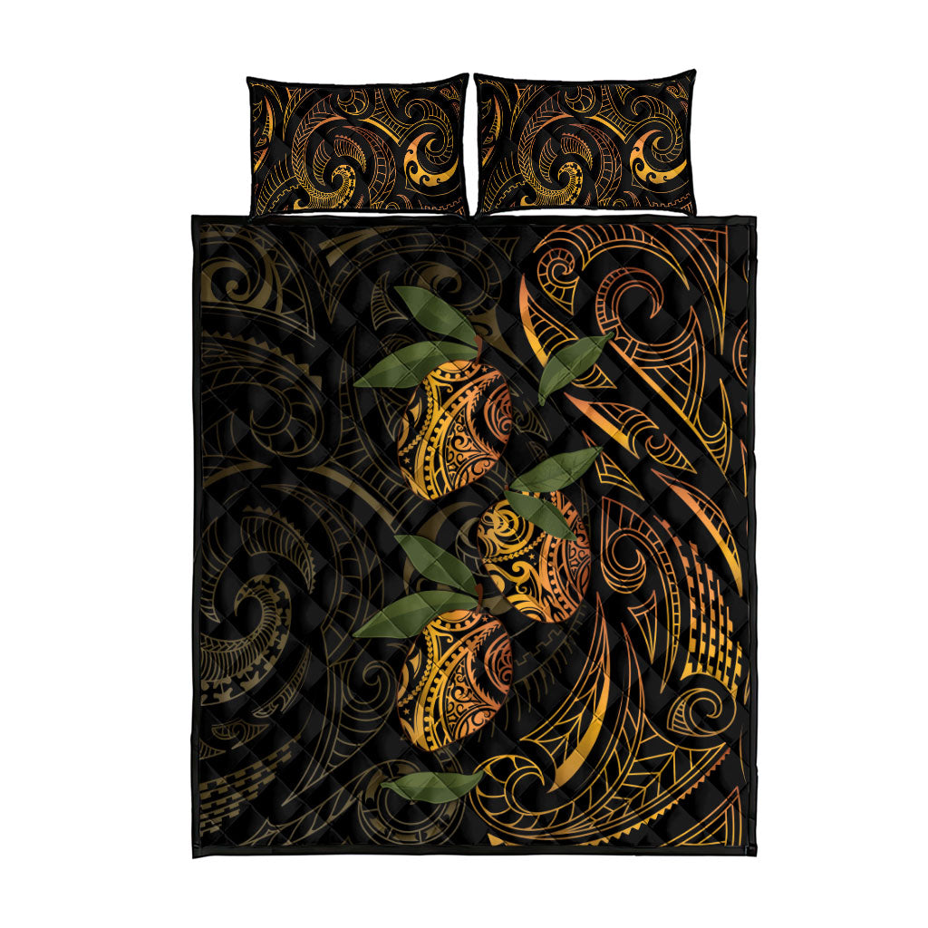 Hawaiian Mango Tribal Tattoo Quilt Bed Set Gold Pacific Traditional Pattern LT9 - Polynesian Pride