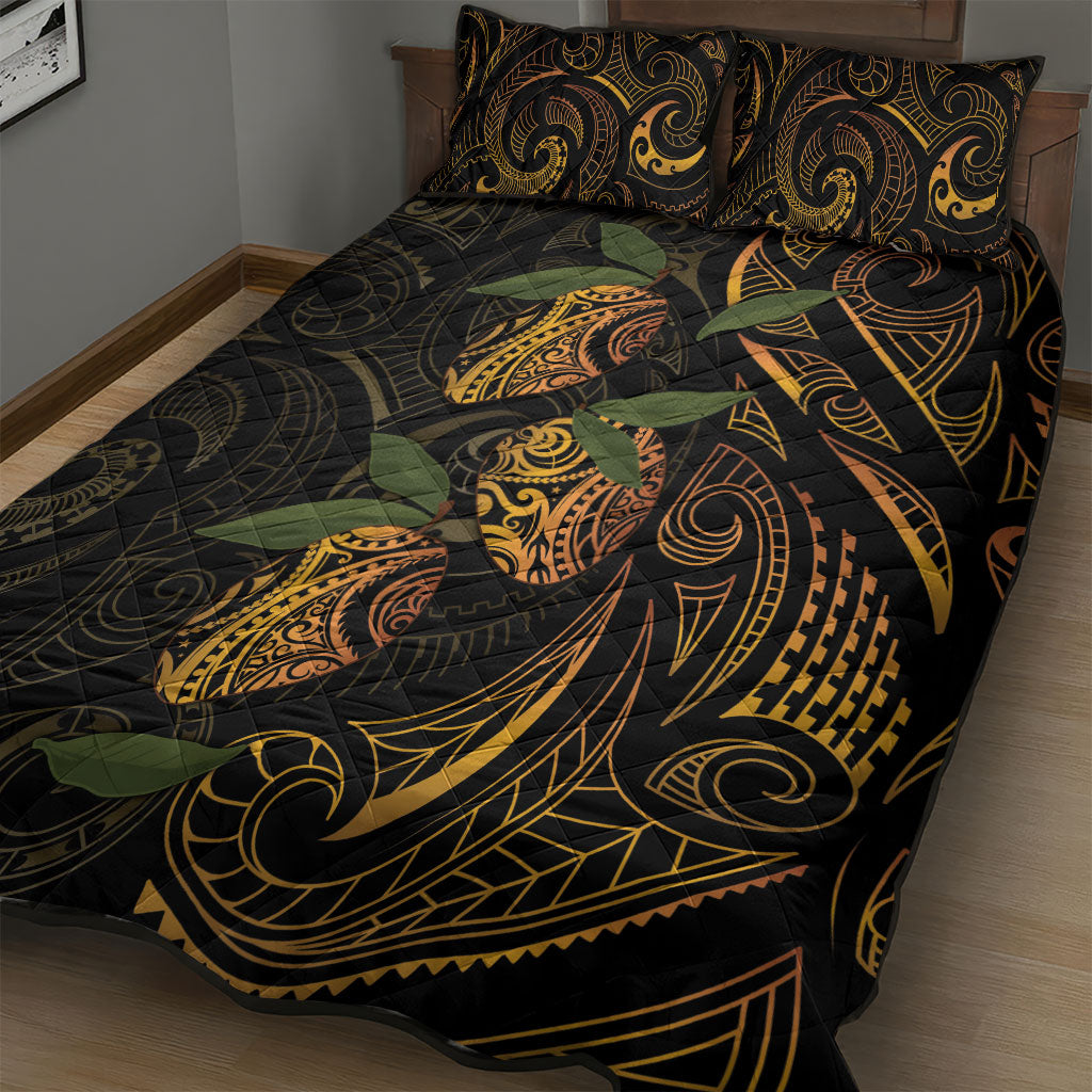 Hawaiian Mango Tribal Tattoo Quilt Bed Set Gold Pacific Traditional Pattern LT9 - Polynesian Pride