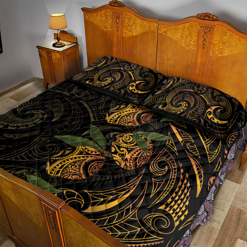 Hawaiian Mango Tribal Tattoo Quilt Bed Set Gold Pacific Traditional Pattern LT9 - Polynesian Pride
