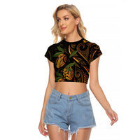 Hawaiian Mango Tribal Tattoo Raglan Cropped T Shirt Gold Pacific Traditional Pattern LT9 Female Gold - Polynesian Pride