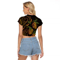 Hawaiian Mango Tribal Tattoo Raglan Cropped T Shirt Gold Pacific Traditional Pattern LT9 - Polynesian Pride