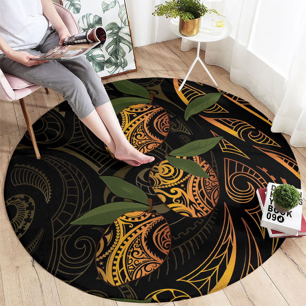 Hawaiian Mango Tribal Tattoo Round Carpet Gold Pacific Traditional Pattern LT9 - Polynesian Pride