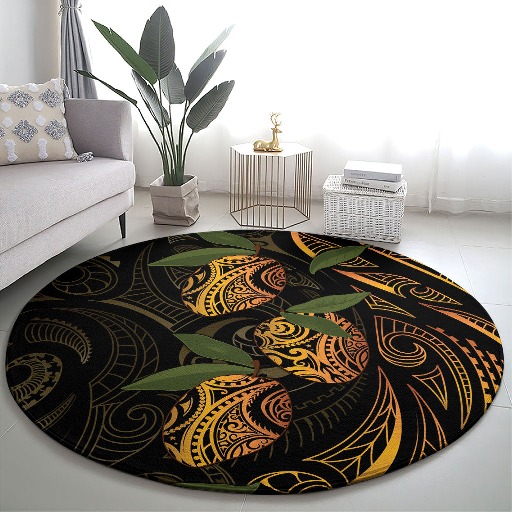 Hawaiian Mango Tribal Tattoo Round Carpet Gold Pacific Traditional Pattern LT9 - Polynesian Pride