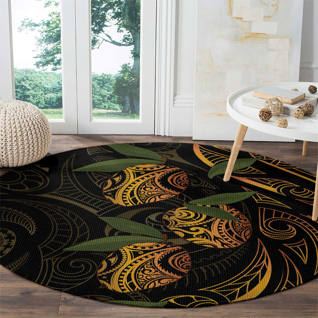 Hawaiian Mango Tribal Tattoo Round Carpet Gold Pacific Traditional Pattern LT9 - Polynesian Pride