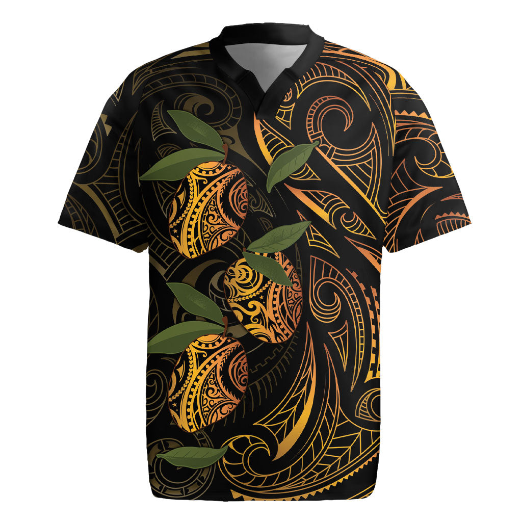 Hawaiian Mango Tribal Tattoo Rugby Jersey Gold Pacific Traditional Pattern LT9 Gold - Polynesian Pride