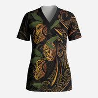 Hawaiian Mango Tribal Tattoo Scrub Top Gold Pacific Traditional Pattern LT9 Adult Gold - Polynesian Pride