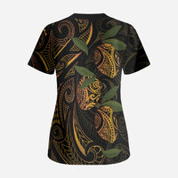 Hawaiian Mango Tribal Tattoo Scrub Top Gold Pacific Traditional Pattern LT9 - Polynesian Pride