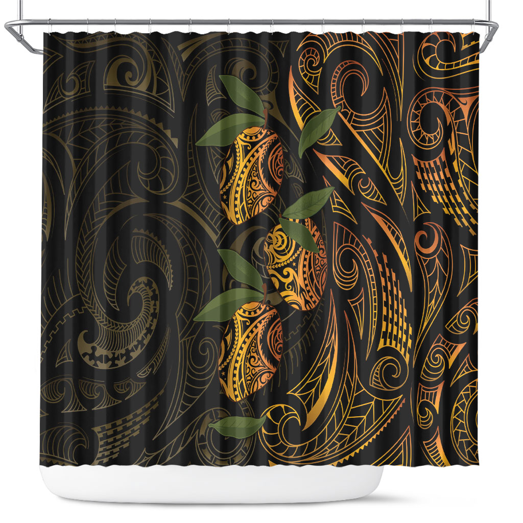 Hawaiian Mango Tribal Tattoo Shower Curtain Gold Pacific Traditional Pattern LT9 Gold - Polynesian Pride