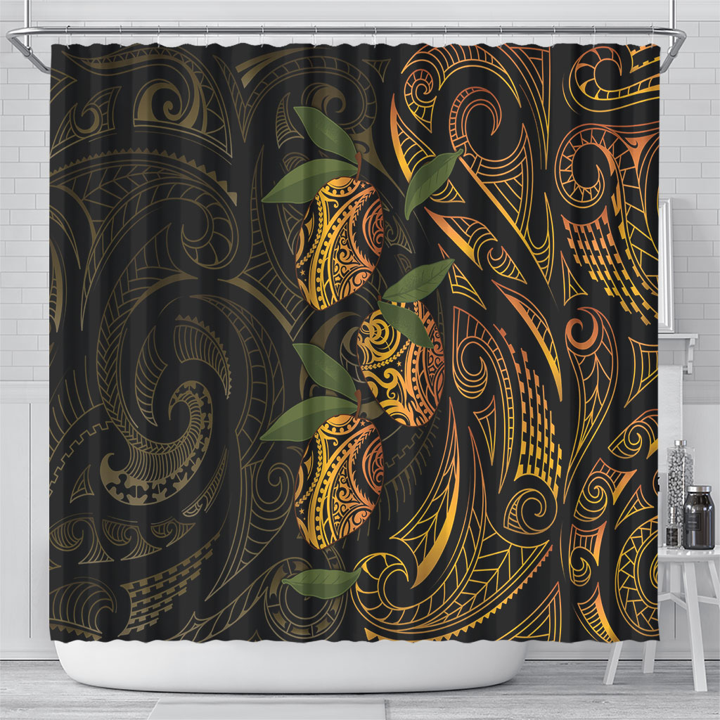Hawaiian Mango Tribal Tattoo Shower Curtain Gold Pacific Traditional Pattern LT9 - Polynesian Pride