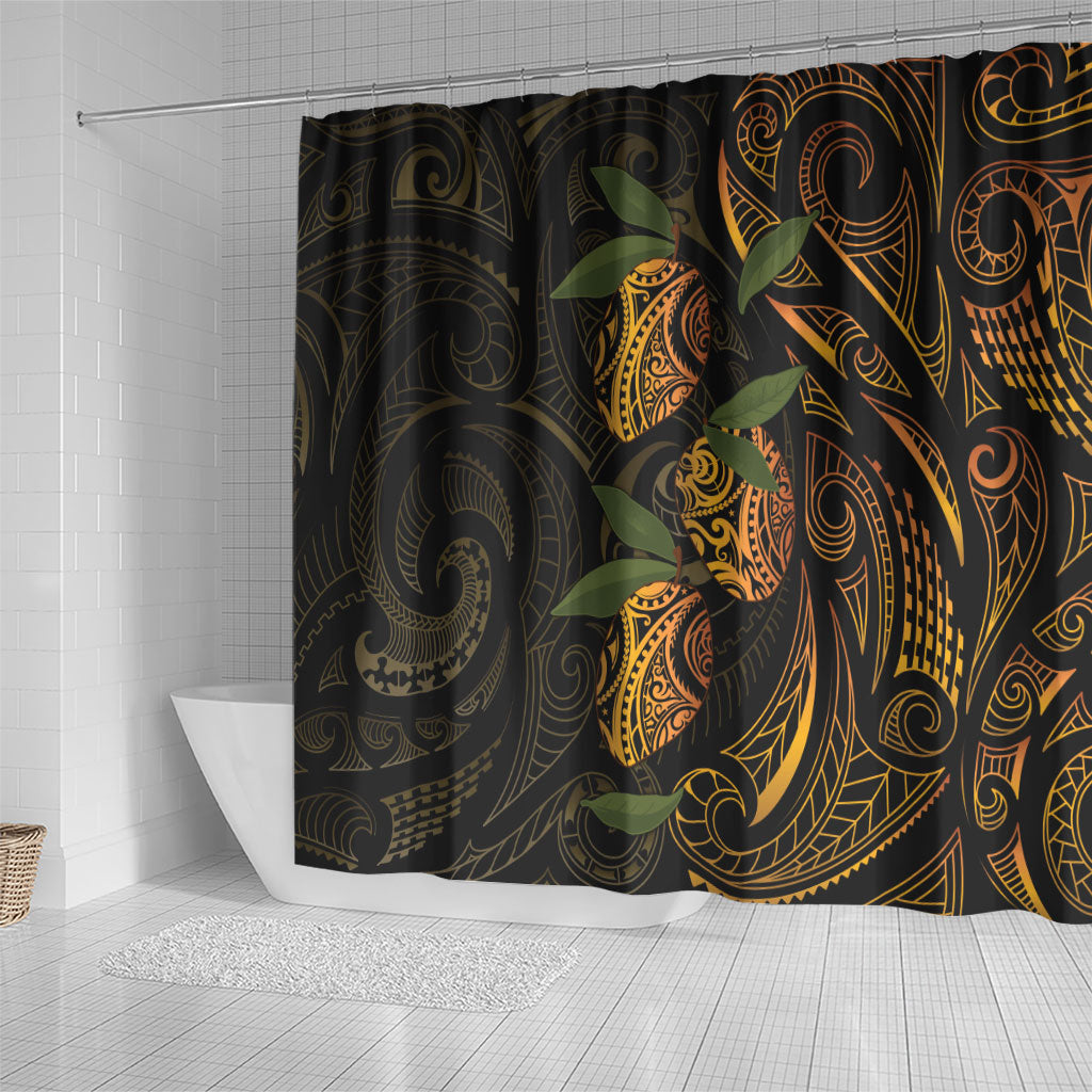 Hawaiian Mango Tribal Tattoo Shower Curtain Gold Pacific Traditional Pattern LT9 - Polynesian Pride