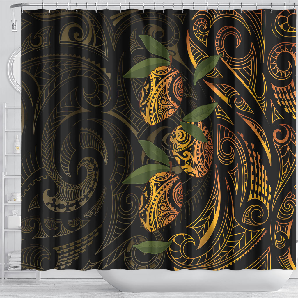 Hawaiian Mango Tribal Tattoo Shower Curtain Gold Pacific Traditional Pattern LT9 - Polynesian Pride