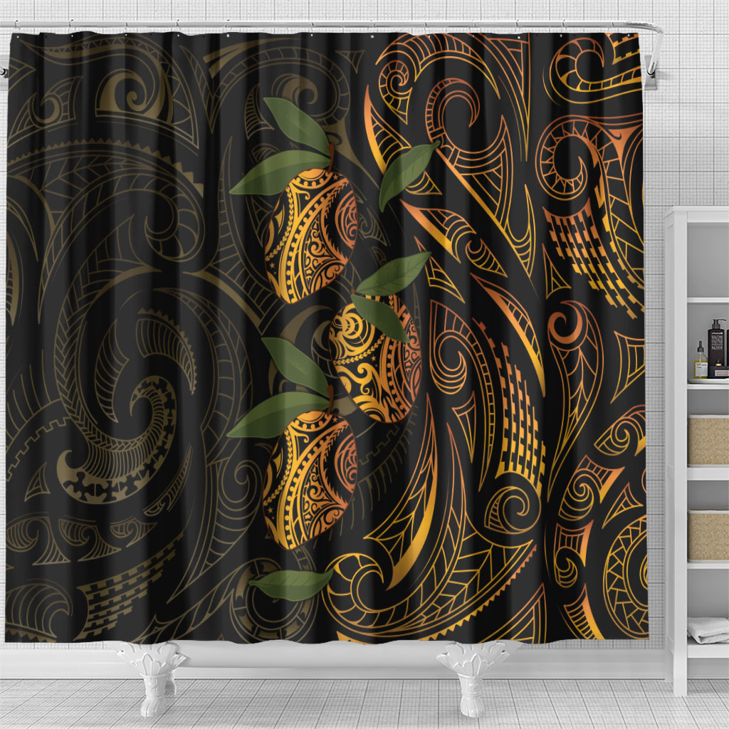 Hawaiian Mango Tribal Tattoo Shower Curtain Gold Pacific Traditional Pattern LT9 - Polynesian Pride