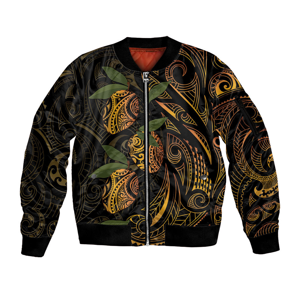 Hawaiian Mango Tribal Tattoo Sleeve Zip Bomber Jacket Gold Pacific Traditional Pattern LT9 Unisex Gold - Polynesian Pride