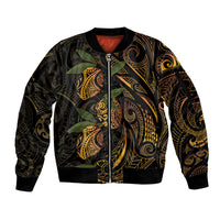 Hawaiian Mango Tribal Tattoo Sleeve Zip Bomber Jacket Gold Pacific Traditional Pattern LT9 Unisex Gold - Polynesian Pride
