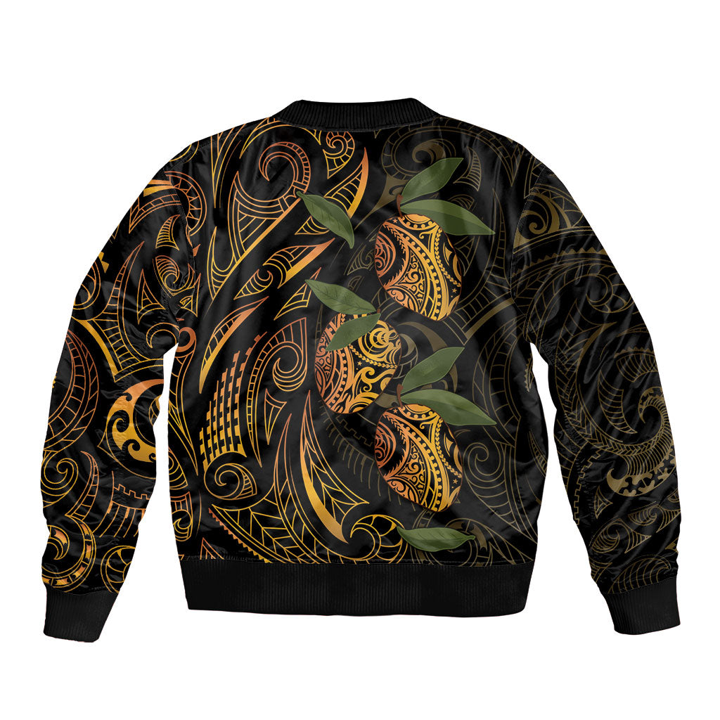 Hawaiian Mango Tribal Tattoo Sleeve Zip Bomber Jacket Gold Pacific Traditional Pattern LT9 - Polynesian Pride