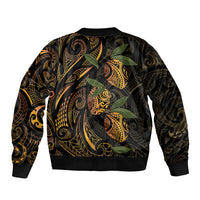 Hawaiian Mango Tribal Tattoo Sleeve Zip Bomber Jacket Gold Pacific Traditional Pattern LT9 - Polynesian Pride