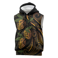 Hawaiian Mango Tribal Tattoo Sleeveless Hoodie Gold Pacific Traditional Pattern LT9 Gold - Polynesian Pride