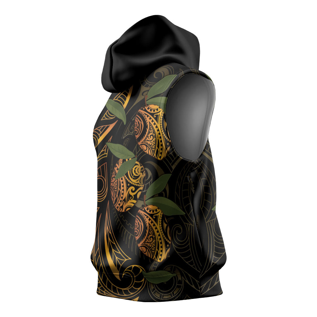 Hawaiian Mango Tribal Tattoo Sleeveless Hoodie Gold Pacific Traditional Pattern LT9 - Polynesian Pride