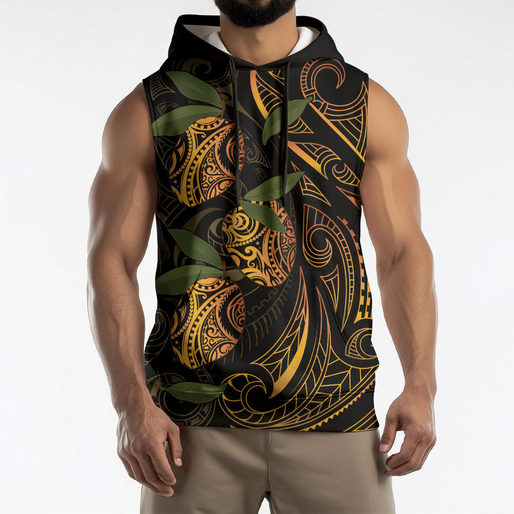 Hawaiian Mango Tribal Tattoo Sleeveless Hoodie Gold Pacific Traditional Pattern LT9 - Polynesian Pride