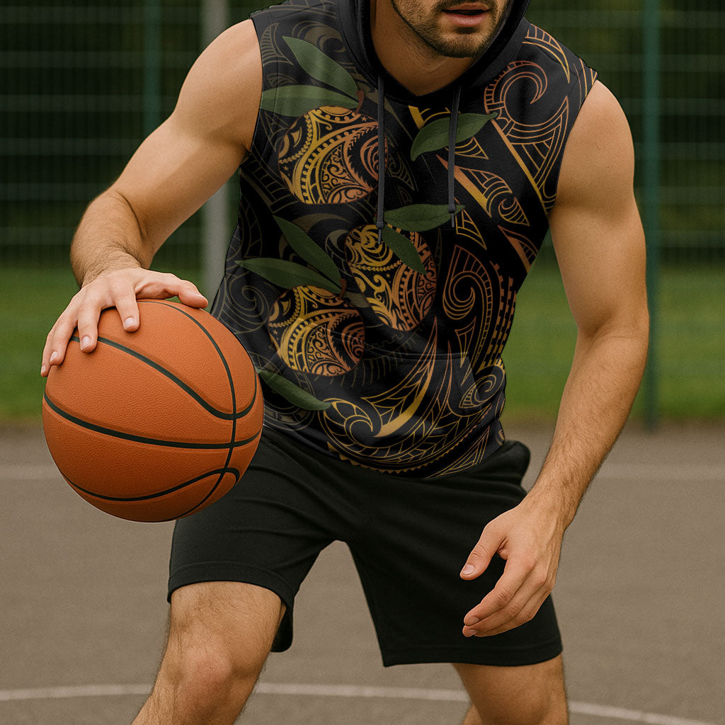 Hawaiian Mango Tribal Tattoo Sleeveless Hoodie Gold Pacific Traditional Pattern LT9 - Polynesian Pride