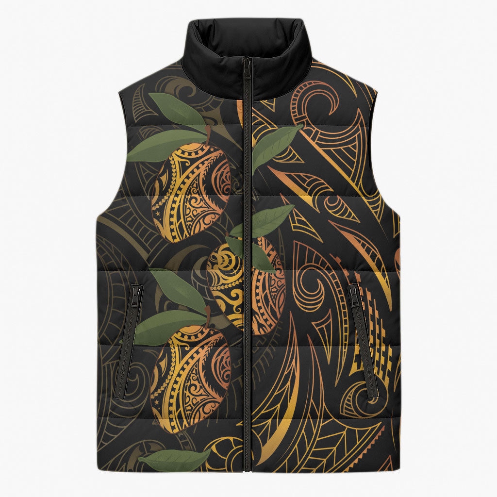Hawaiian Mango Tribal Tattoo Sleeveless Puffer Jacket Gold Pacific Traditional Pattern LT9 Unisex Gold - Polynesian Pride