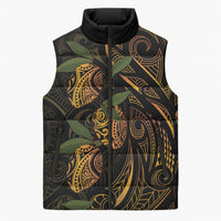 Hawaiian Mango Tribal Tattoo Sleeveless Puffer Jacket Gold Pacific Traditional Pattern LT9 Unisex Gold - Polynesian Pride